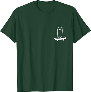 Cute Ghost Skateboard Pocket to funny Skateboarder halloween T-Shirt - T-Shirt | Forest
