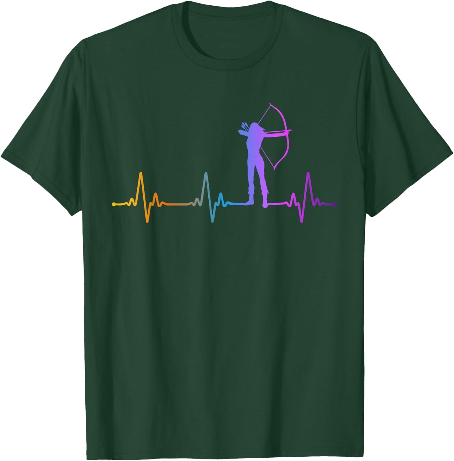 Archery Bow Archer Girl Heartbeat Pulse Rainbow T-Shirt - T-Shirt | Forest
