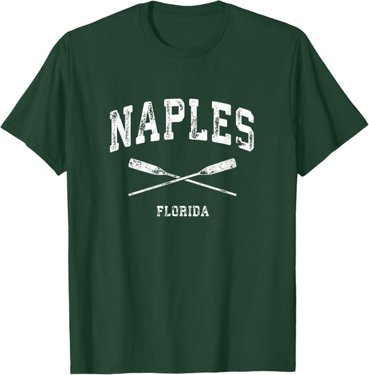 Naples Florida Vintage Nautical Crossed Oars T-Shirt - T-Shirt | Forest