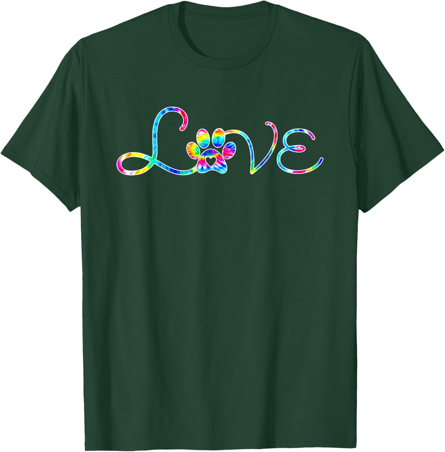 Dog Paw Heart Print Tie Dye for Dog Mom or Cat Mom Women Girls Kids T-Shirt - T-Shirt | Forest