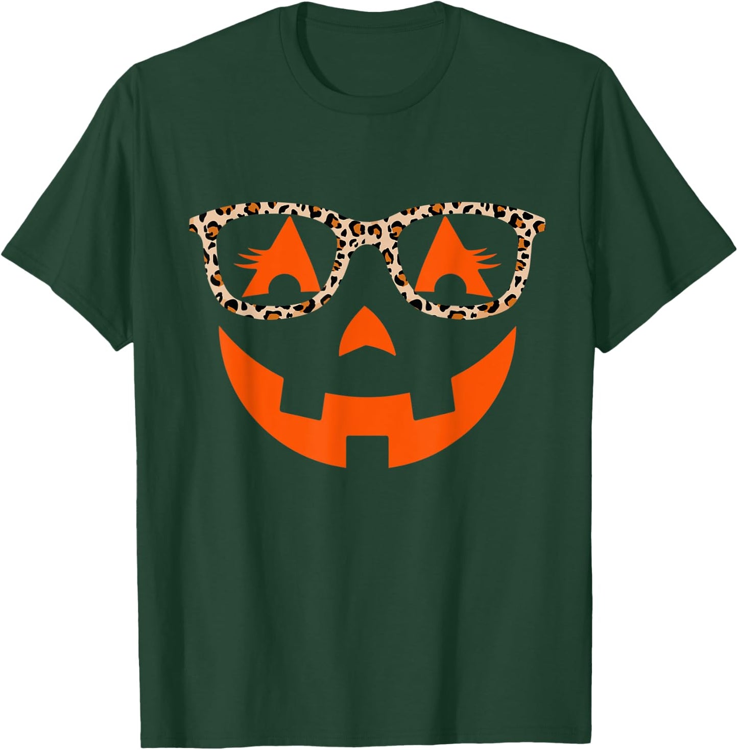Jack O Lantern With Glasses Shirt Women Halloween Leopard T-Shirt - T-Shirt | Forest