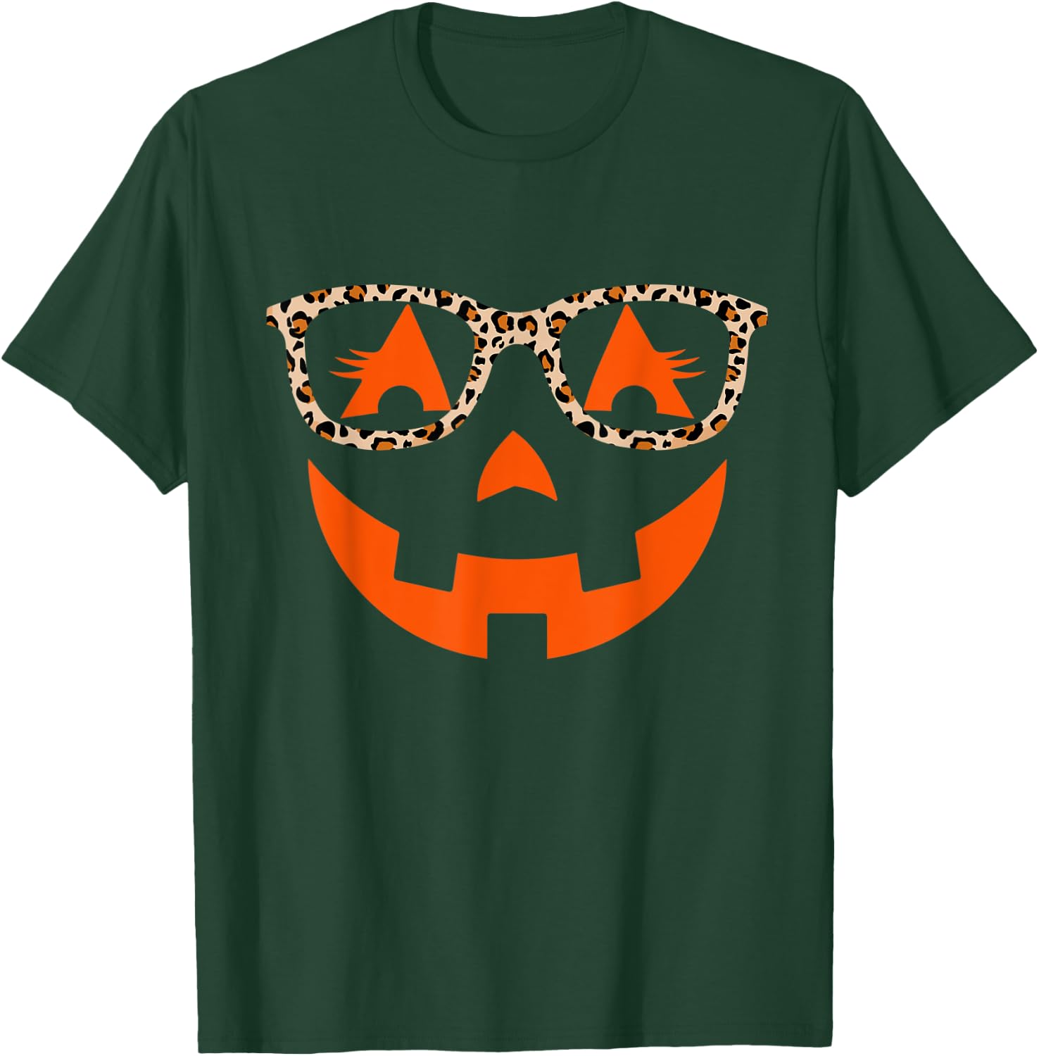Jack O Lantern With Glasses Shirt Women Halloween Leopard T-Shirt - T-Shirt | Forest
