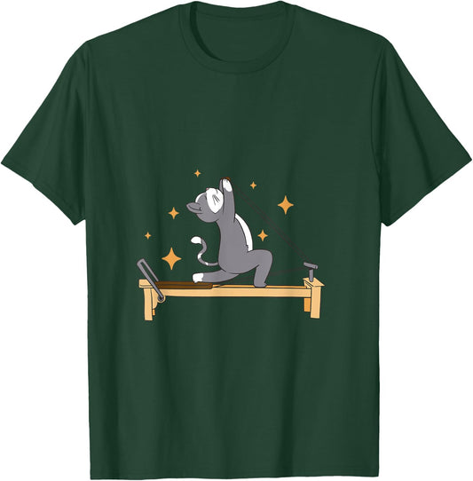 Cat Doing Pilates Workout Routine Men Women Kids T-Shirt - T-Shirt | Forest