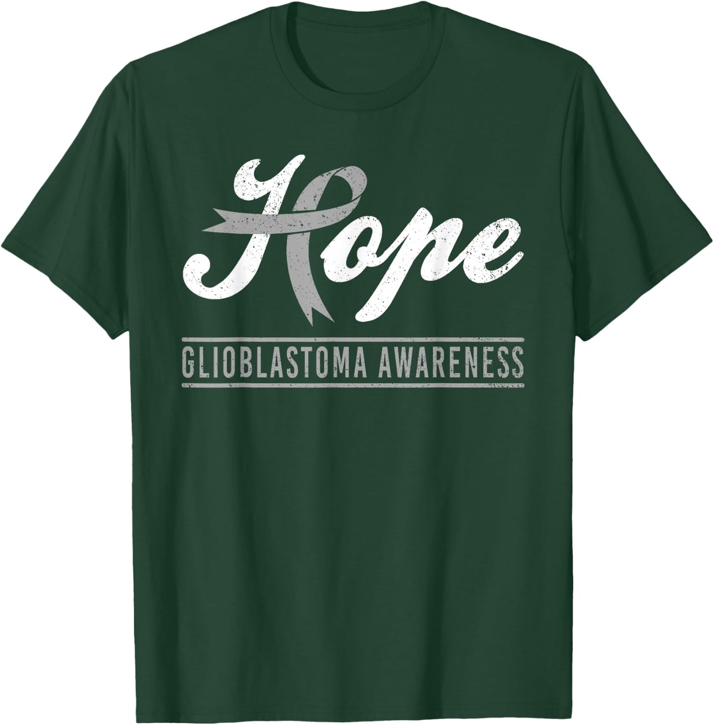 Hope Glioblastoma Cancer Awareness Month Gray Ribbon Support T-Shirt - T-Shirt | Forest