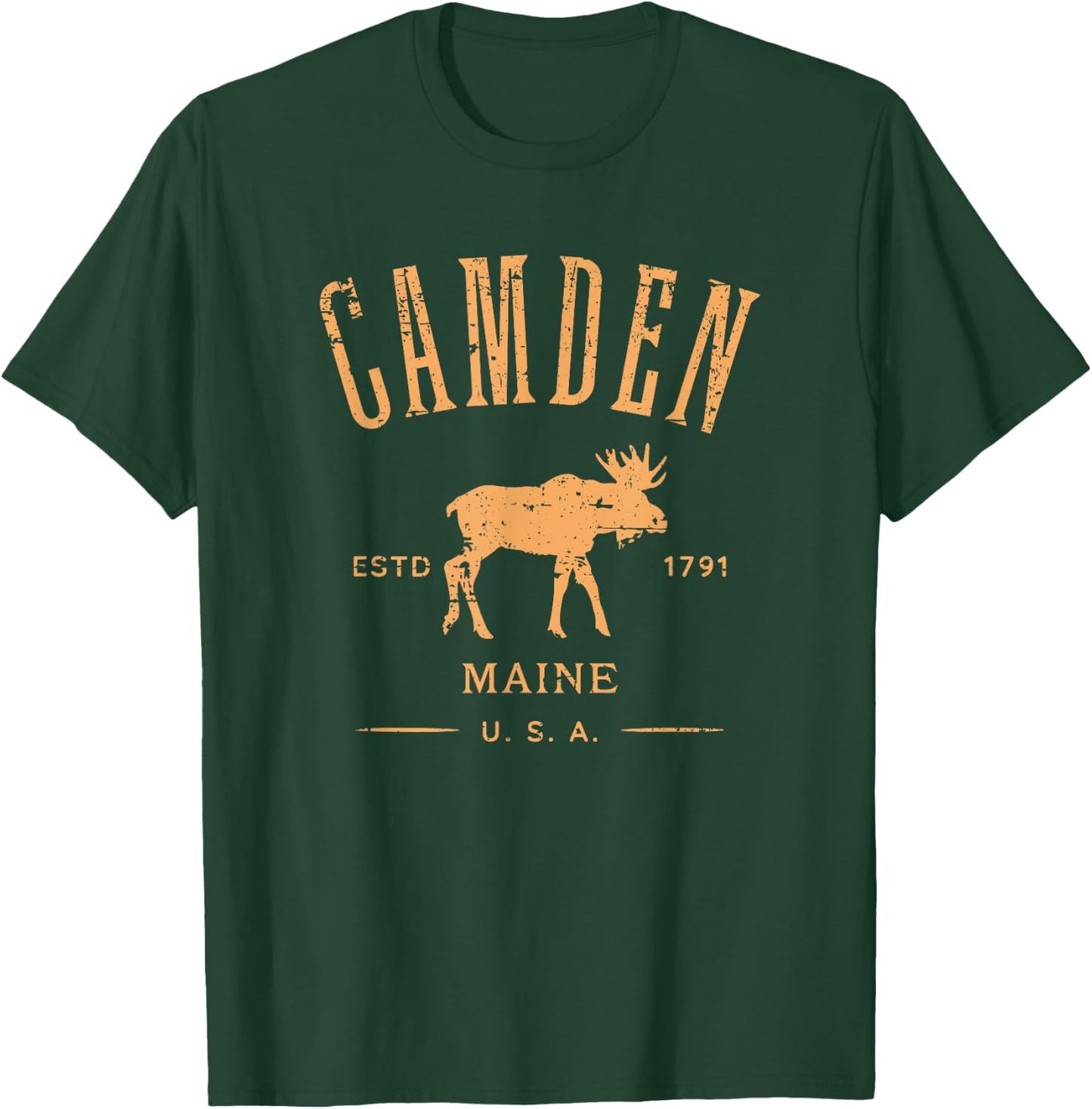 Camden Maine USA with Moose Distressed Design Souvenir T-Shirt - T-Shirt | Forest