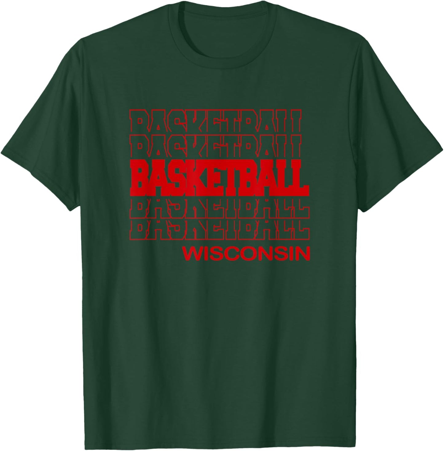 Basketball Wisconsin in Modern Stacked Lettering T-Shirt - T-Shirt | Forest