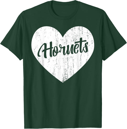 Hornets School Sports Fan Team Spirit Mascot Heart Gift T-Shirt - T-Shirt | Forest