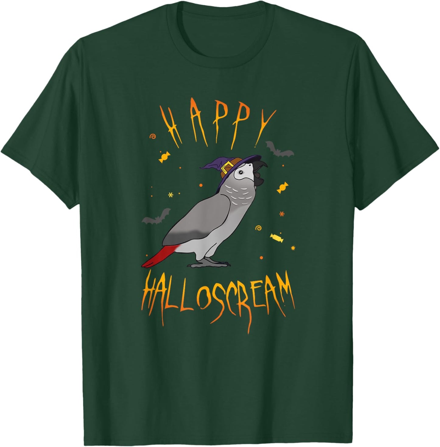 Happy Halloscream African Grey Parrot Witch Hat Birb memes T-Shirt - T-Shirt | Forest