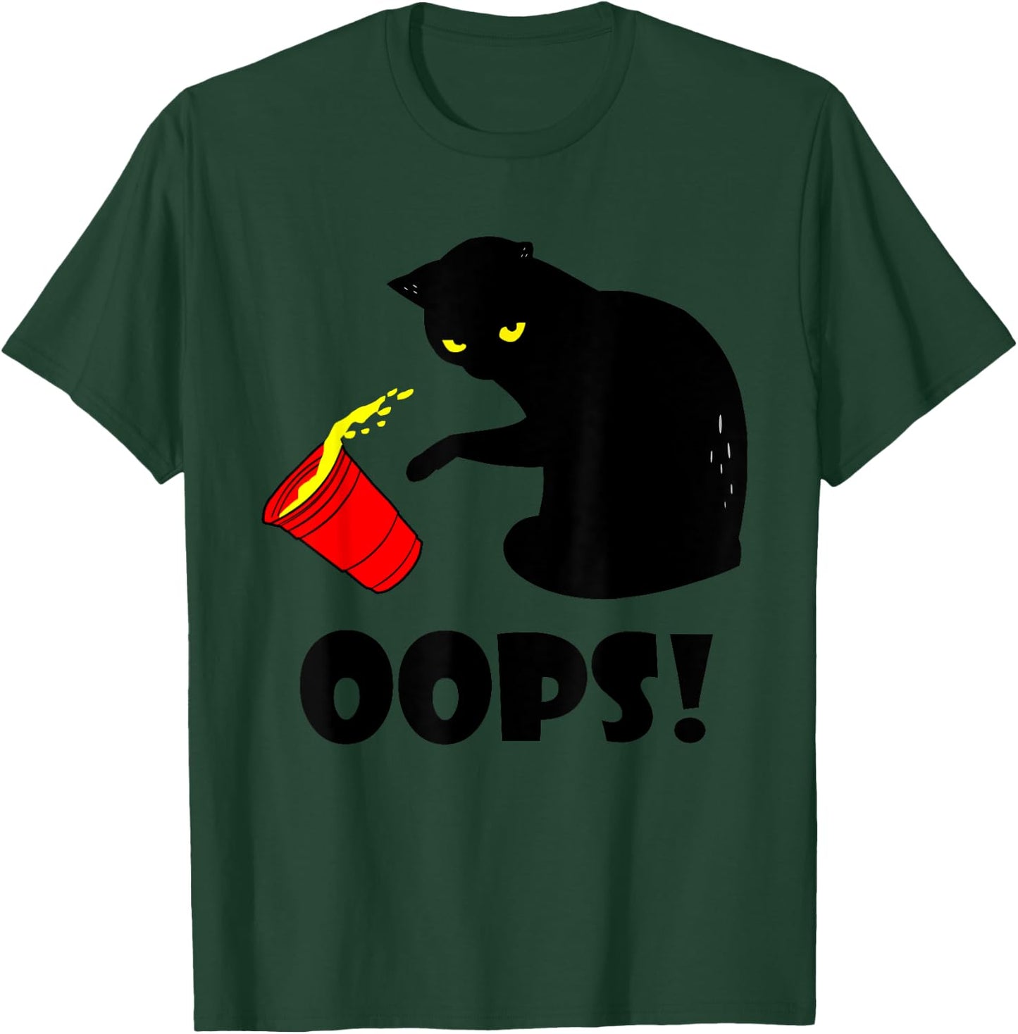 Cat Oops! Funny Black Cat Knocking Over A Glass Men Women Kids T-Shirt - T-Shirt | Forest