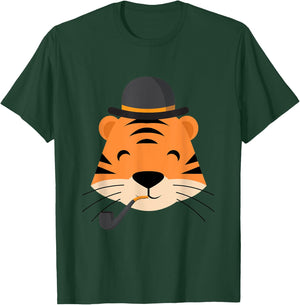 Tiger With Smoking Pipe And Hat Funny Cartoon T-Shirt - T-Shirt | Forest