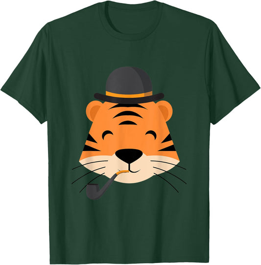 Tiger With Smoking Pipe And Hat Funny Cartoon T-Shirt - T-Shirt | Forest