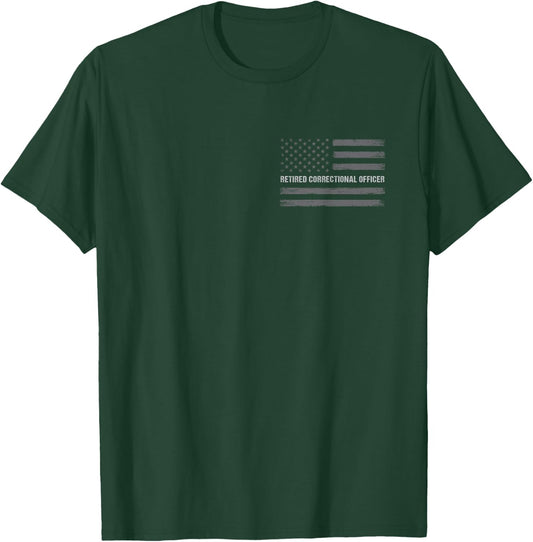 Retired Correctional Officer American Flag Gift | 2 sided T-Shirt - T-Shirt | Forest