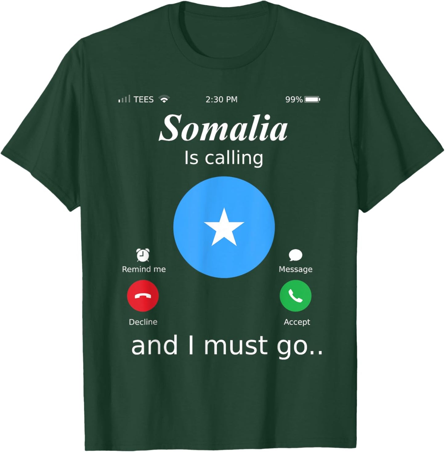 Somalia Is Calling and I Must Go Somalia Flag shirt T-Shirt - T-Shirt | Forest