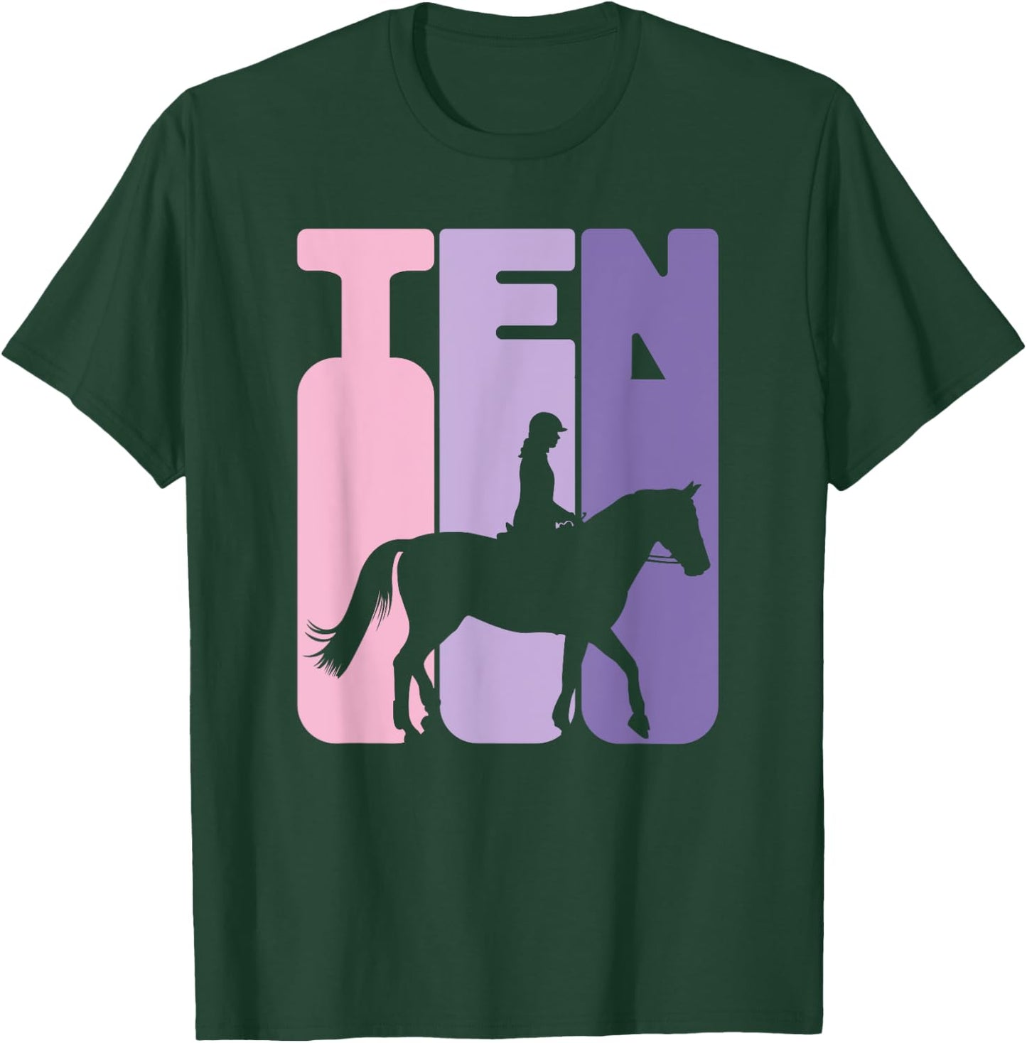 10th Birthday Horse Rider Girl Horse Fan 10 Years Girl T-Shirt - T-Shirt | Forest