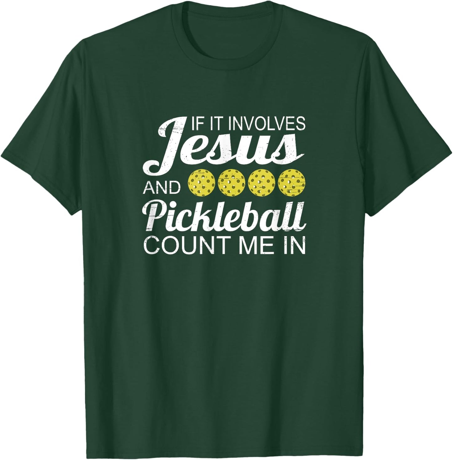 Distressed Jesus Pickleball Player Worship Church Graphic T-Shirt - T-Shirt | Forest