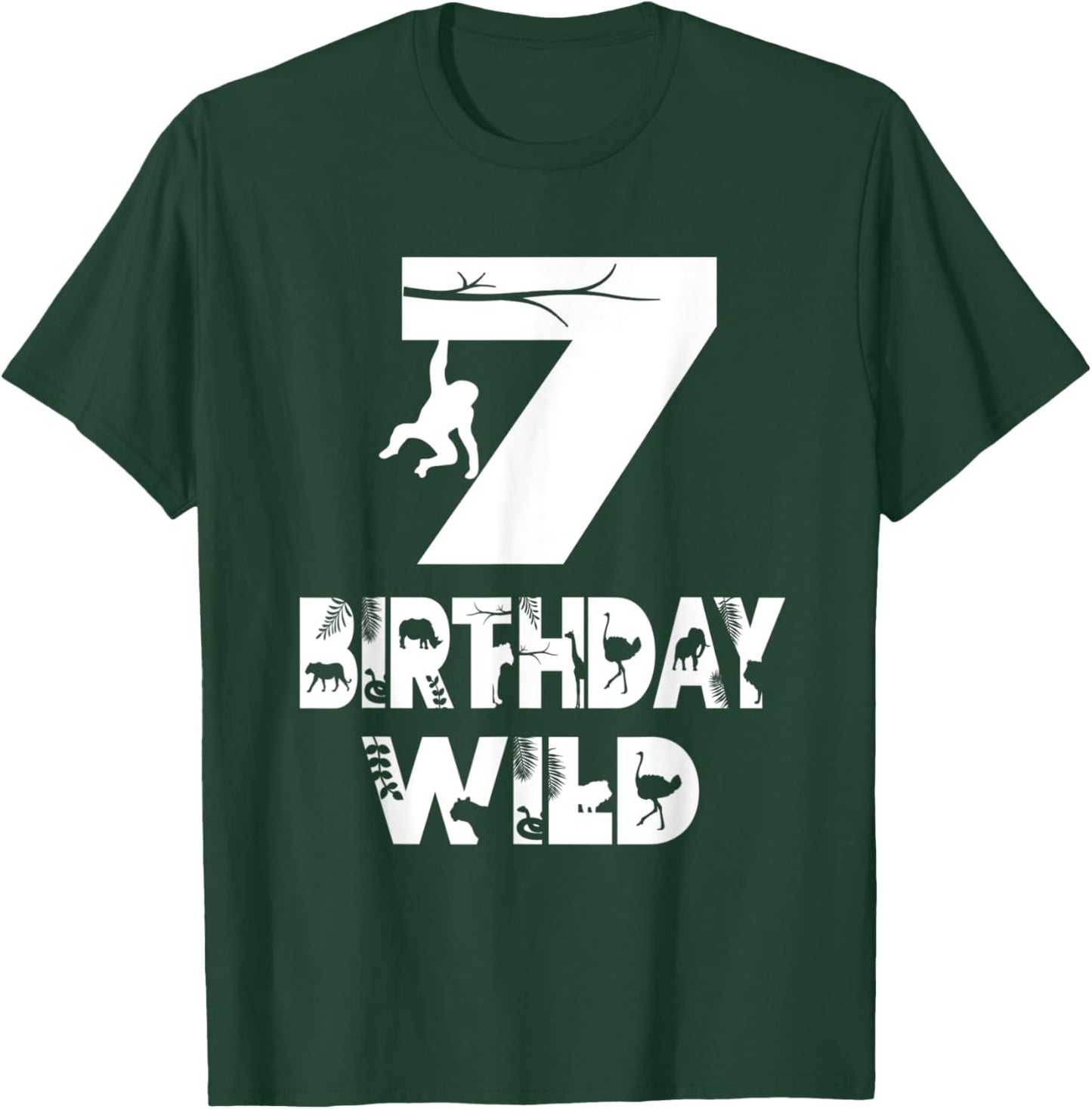 7th Birthday Wild Kid 7 Years Old Zoo Theme Animal Party T-Shirt - T-Shirt | Forest