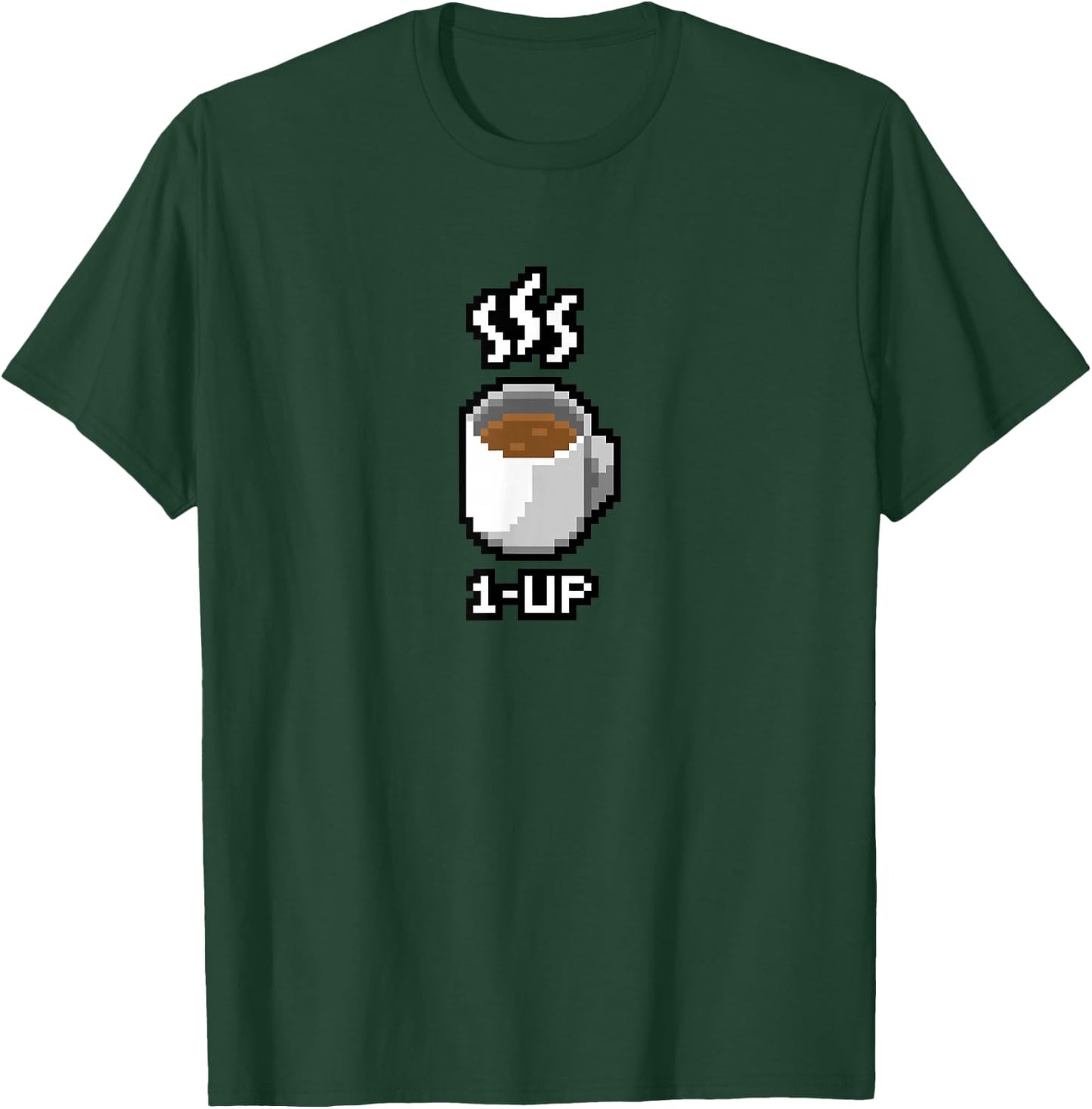 1-Up Coffee Funny 8-Bit Pixel Vintage One Up Graphic T-Shirt - T-Shirt | Forest