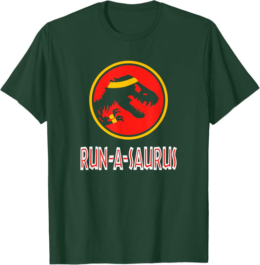 Funny Cute 5k 10k Dinosaur Run-A-Saurus Marathon Runner T-Shirt - T-Shirt | Forest