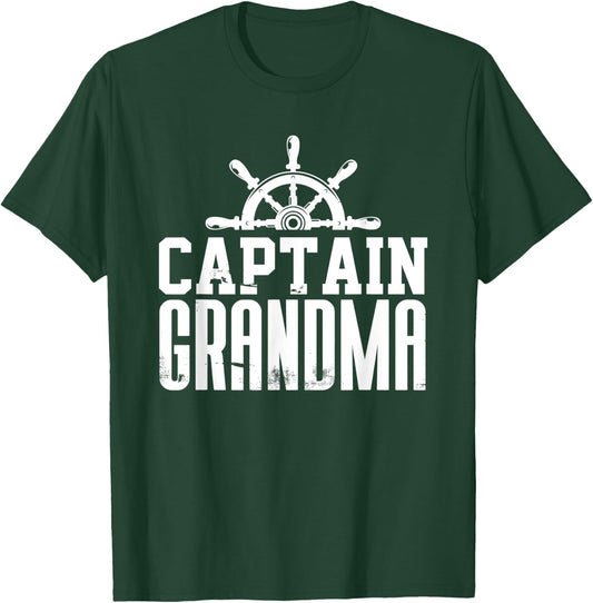 Captain Grandma Funny Family Sailing Boat Lover Ship Wheel T-Shirt - T-Shirt | Forest