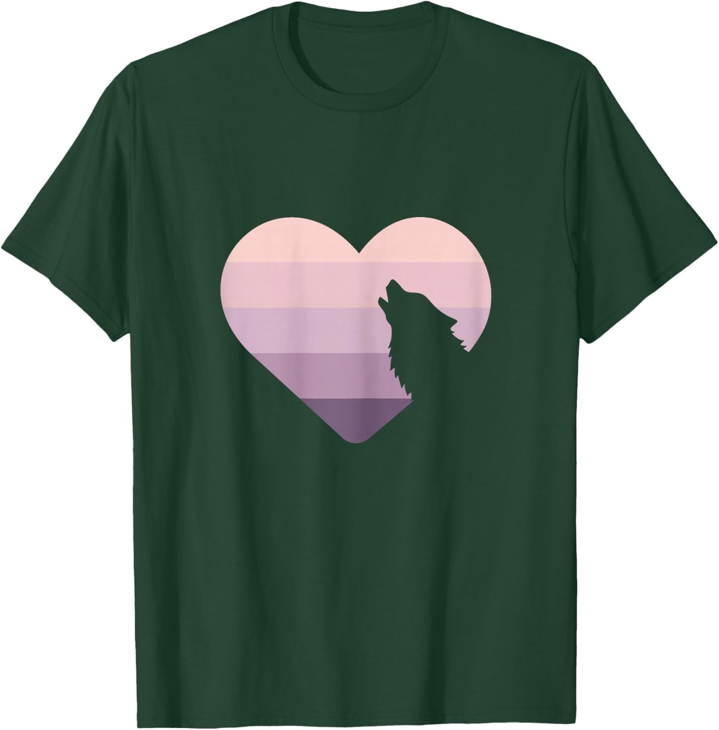 Wolf Lovers Cute Heart Howling Wolf Purple Pink Retro Moon T-Shirt - T-Shirt | Forest