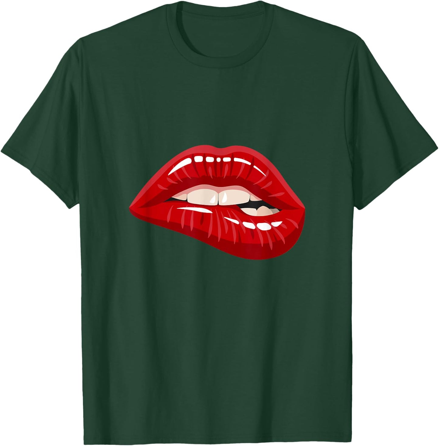 Men's Women's Graphic - Red Biting Lips Short Sleeve T-Shirt - T-Shirt | Forest