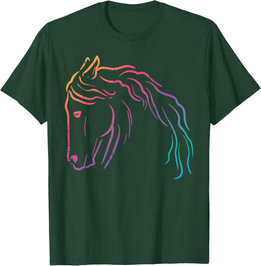 Colorful Horse Head Minimal Art Equestrian Men Women Kids T-Shirt - T-Shirt | Forest