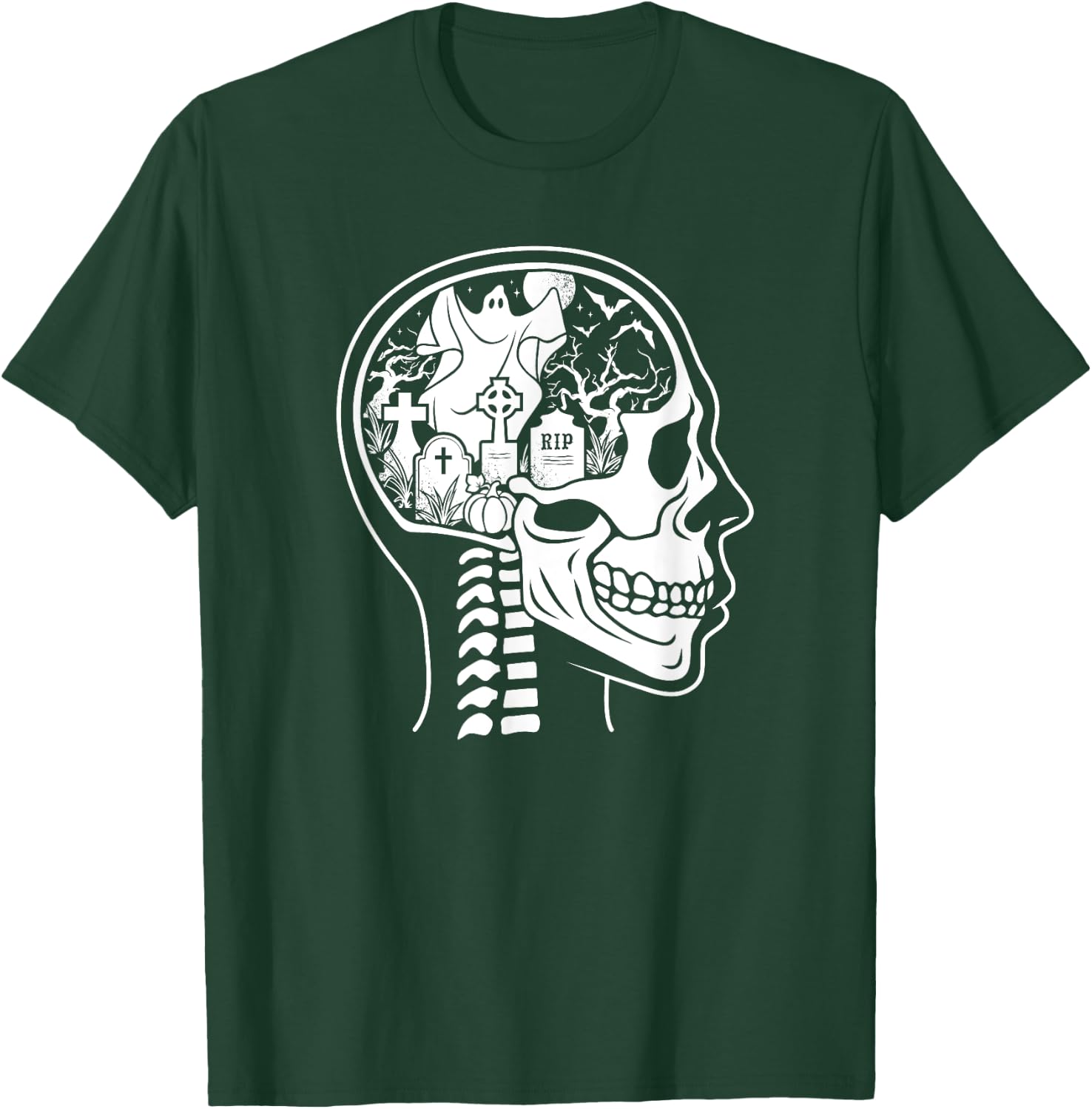 Thinking About Halloween All The Time Ghost Graveyard Skull T-Shirt - T-Shirt | Forest