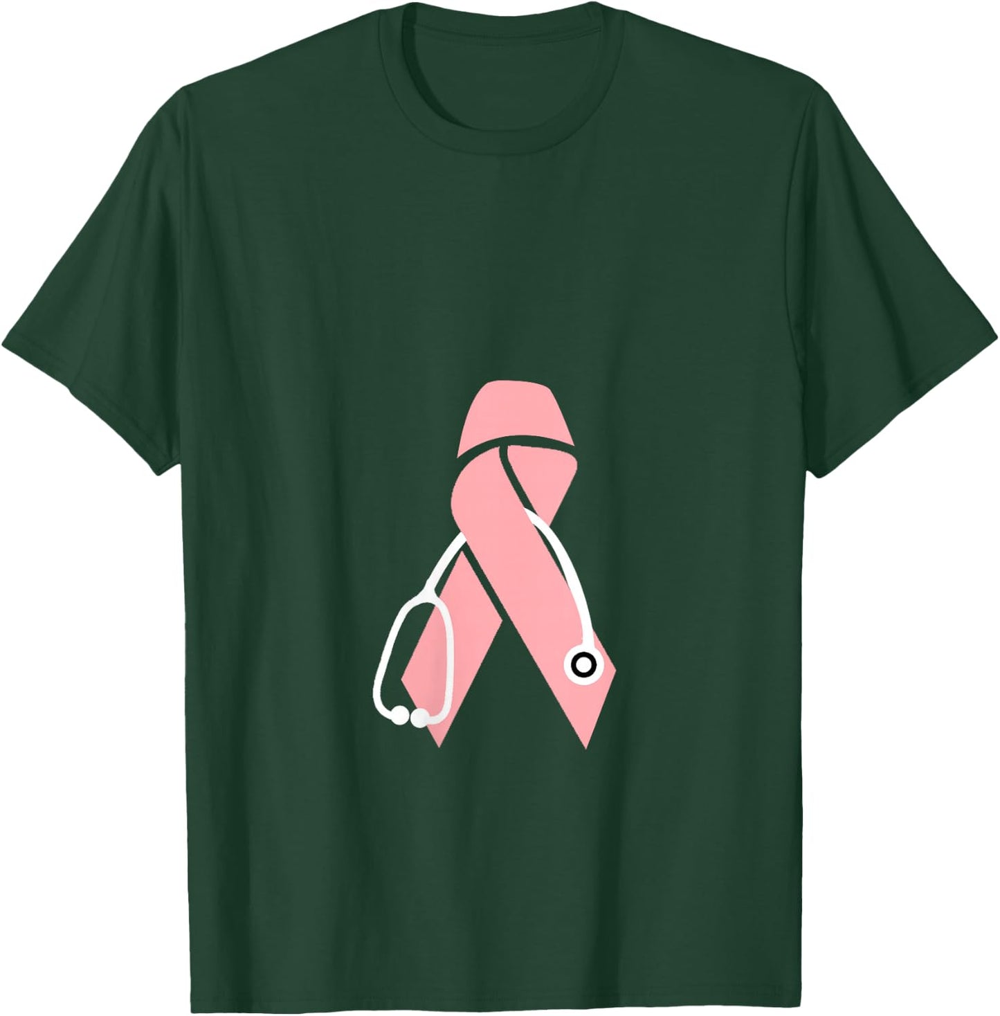 Breast Cancer Awareness Scrub Top Stethoscope Pink Ribbon V-Neck T-Shirt - T-Shirt | Forest