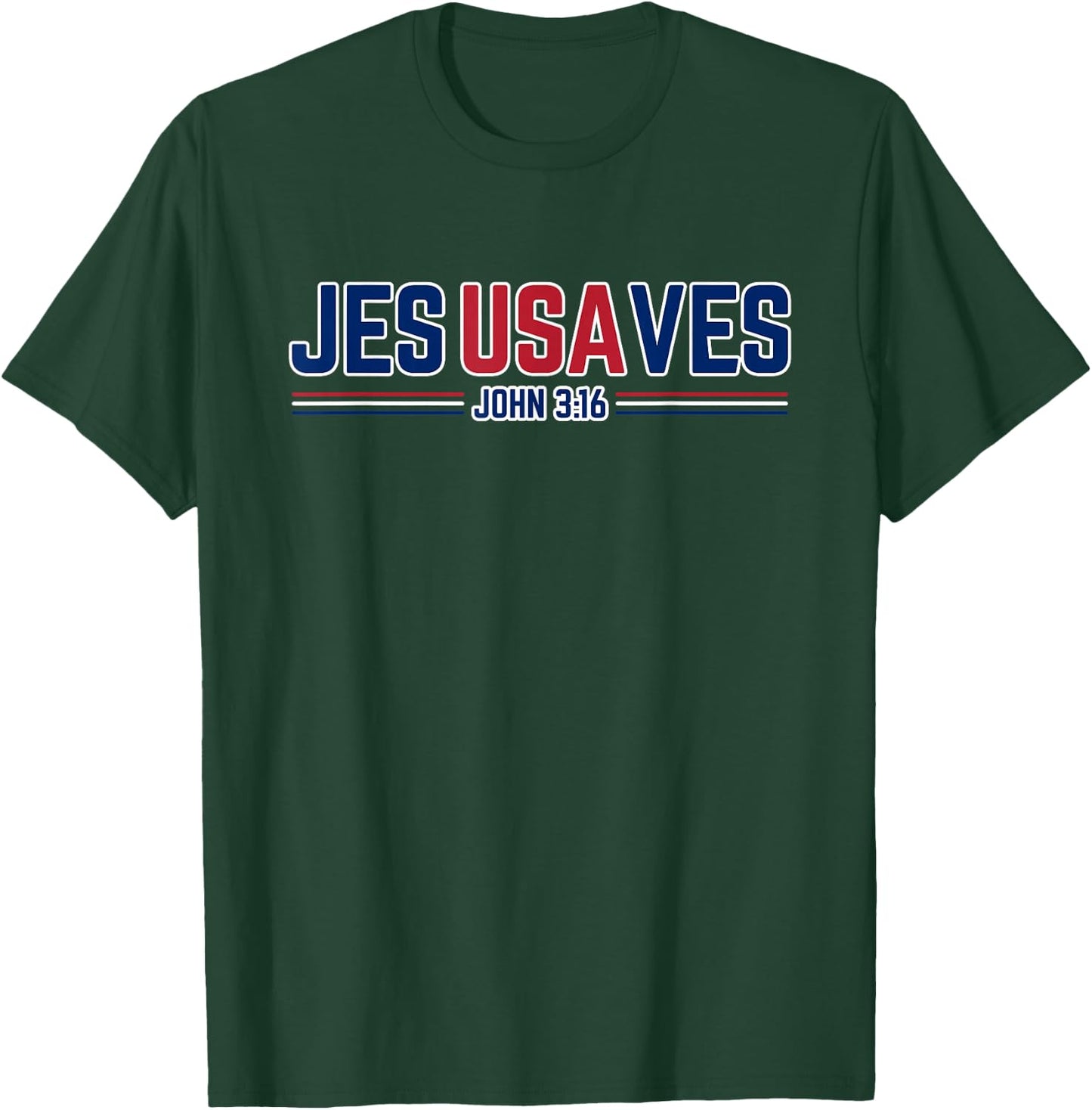 Jesus Saves USA - Christian Patriotic JesUSAves T-Shirt - T-Shirt | Forest