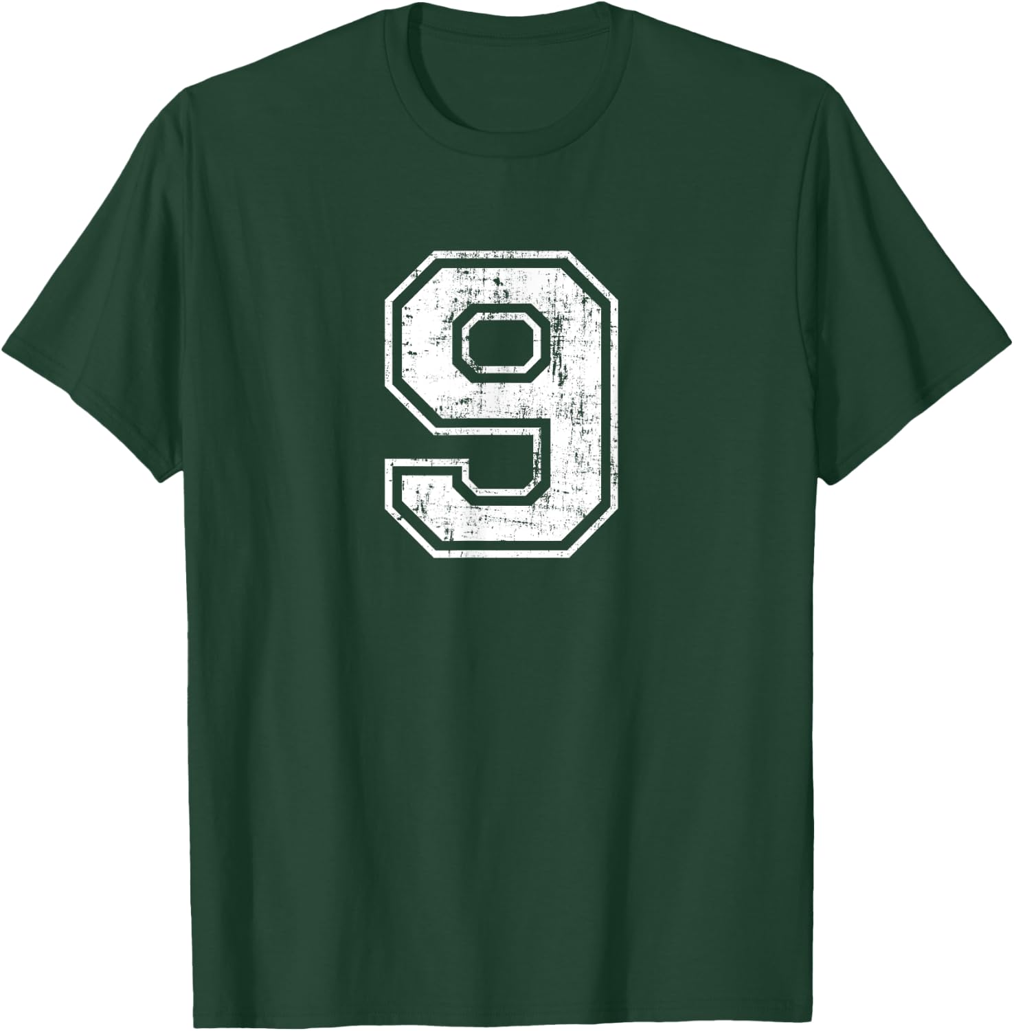 Number 9 Nine Distressed Vintage Sports Training Practice T-Shirt - T-Shirt | Forest