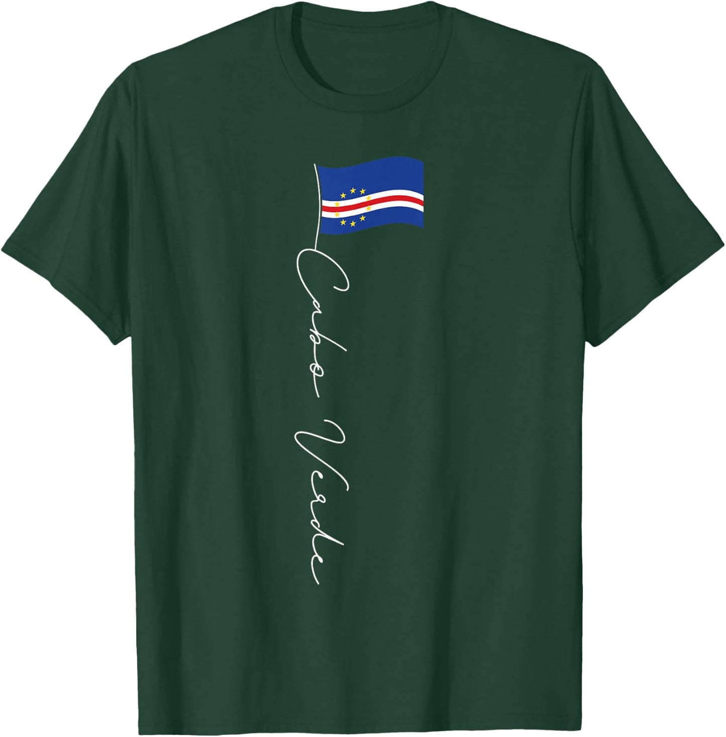 Family Heritage Gifts Cabo Verde Signature Flag Pole Patriotic Cape Verdean Flag T-Shirt - T-Shirt | Forest