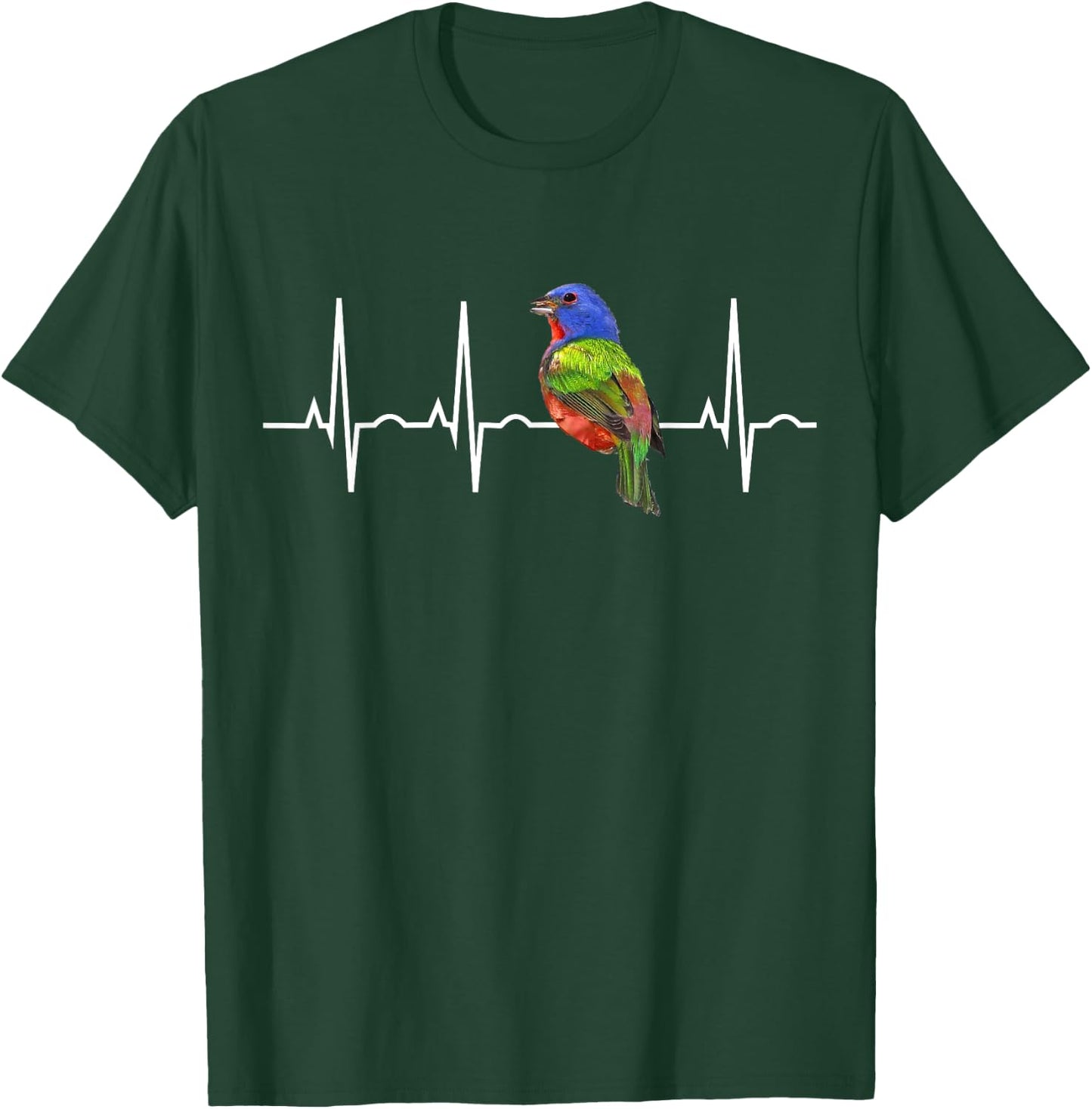 Painted Bunting Shirt Birder & Bird Lover Heartbeat Gift T-Shirt - T-Shirt | Forest