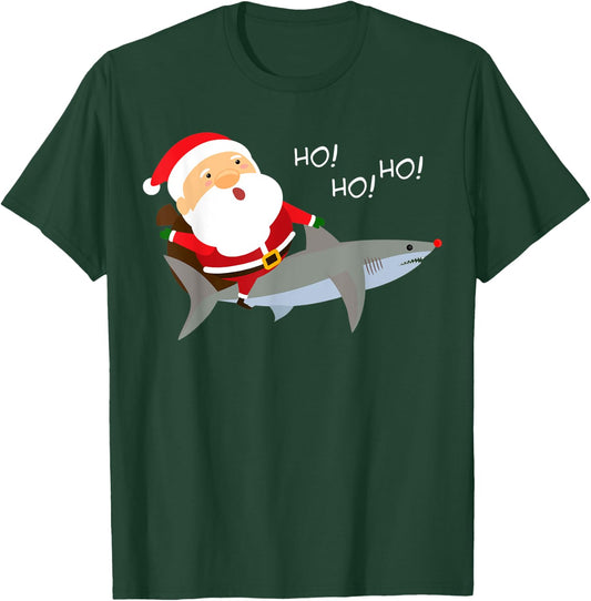Santa Riding Shark Shirt | Xmas Christmas Gift T-Shirt - T-Shirt | Forest