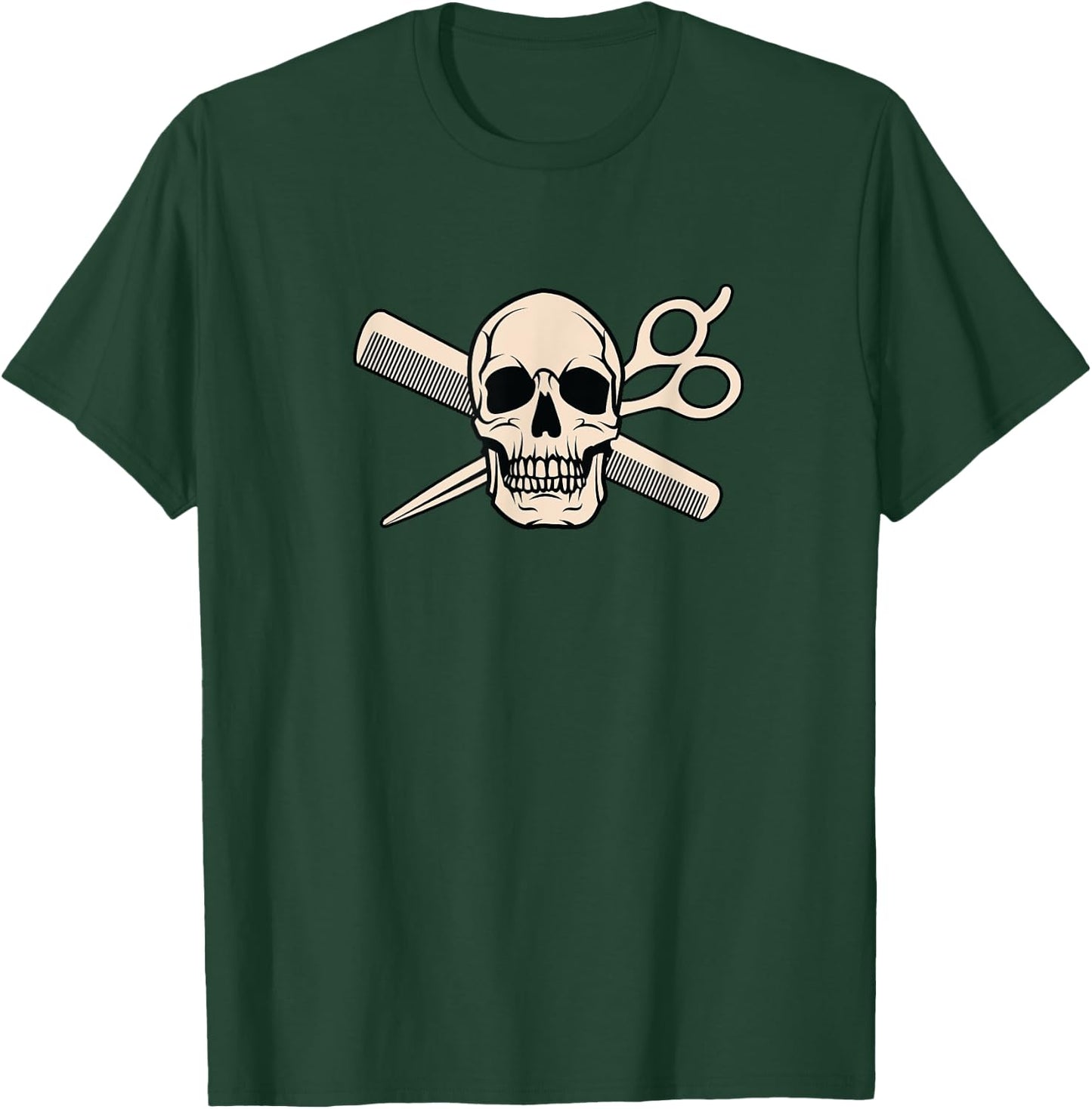 Skull, Scissors & Comb - Barber Graphic T-Shirt - T-Shirt | Forest