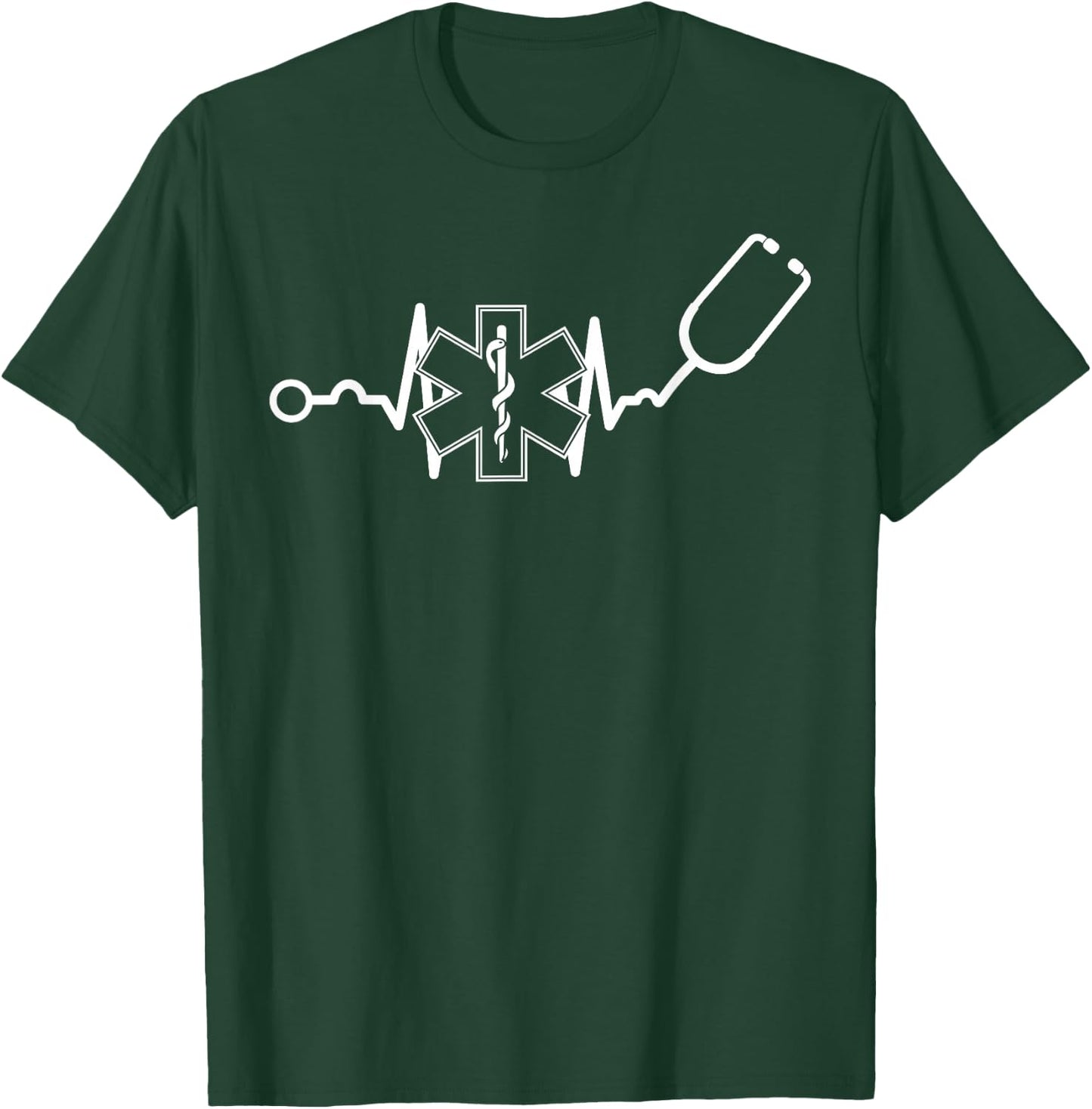 EMT Heartbeat Medical Worker First Responder Health Worker T-Shirt - T-Shirt | Forest
