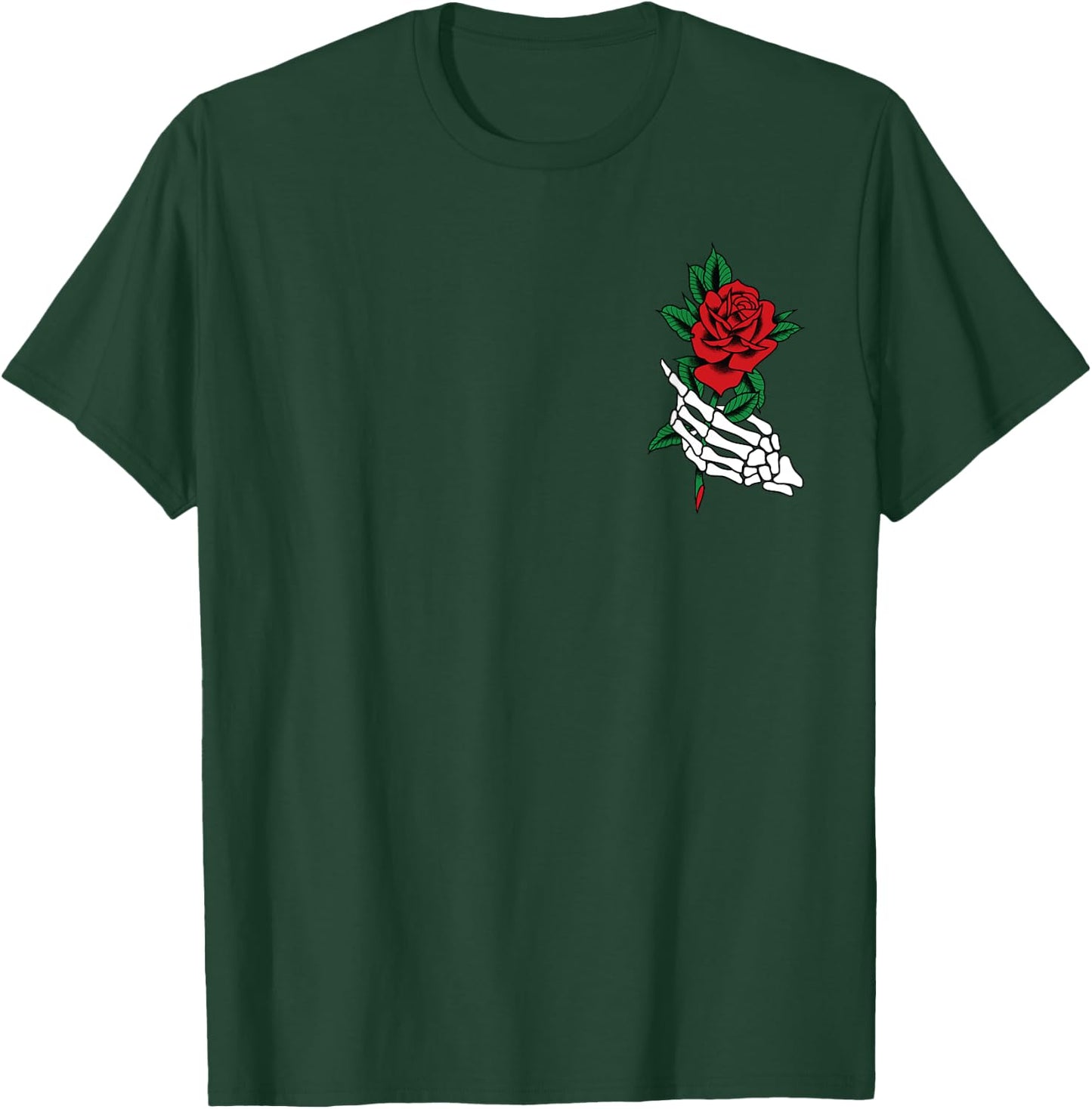 White Skeleton Hand Holding a Red Rose Tattoo Graphic T-Shirt - T-Shirt | Forest