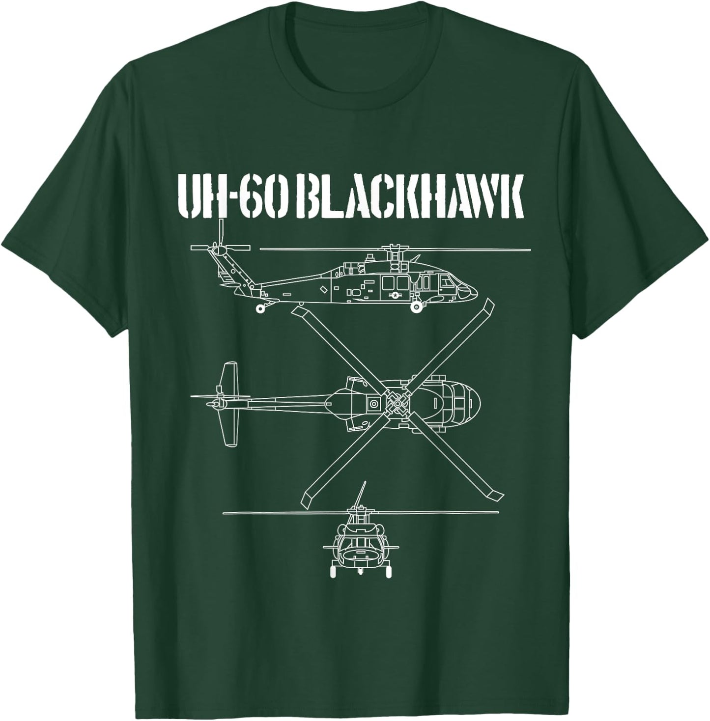 Blackhawk Schematic Military Helicopter UH-60 Blackhawk T-Shirt - T-Shirt | Forest