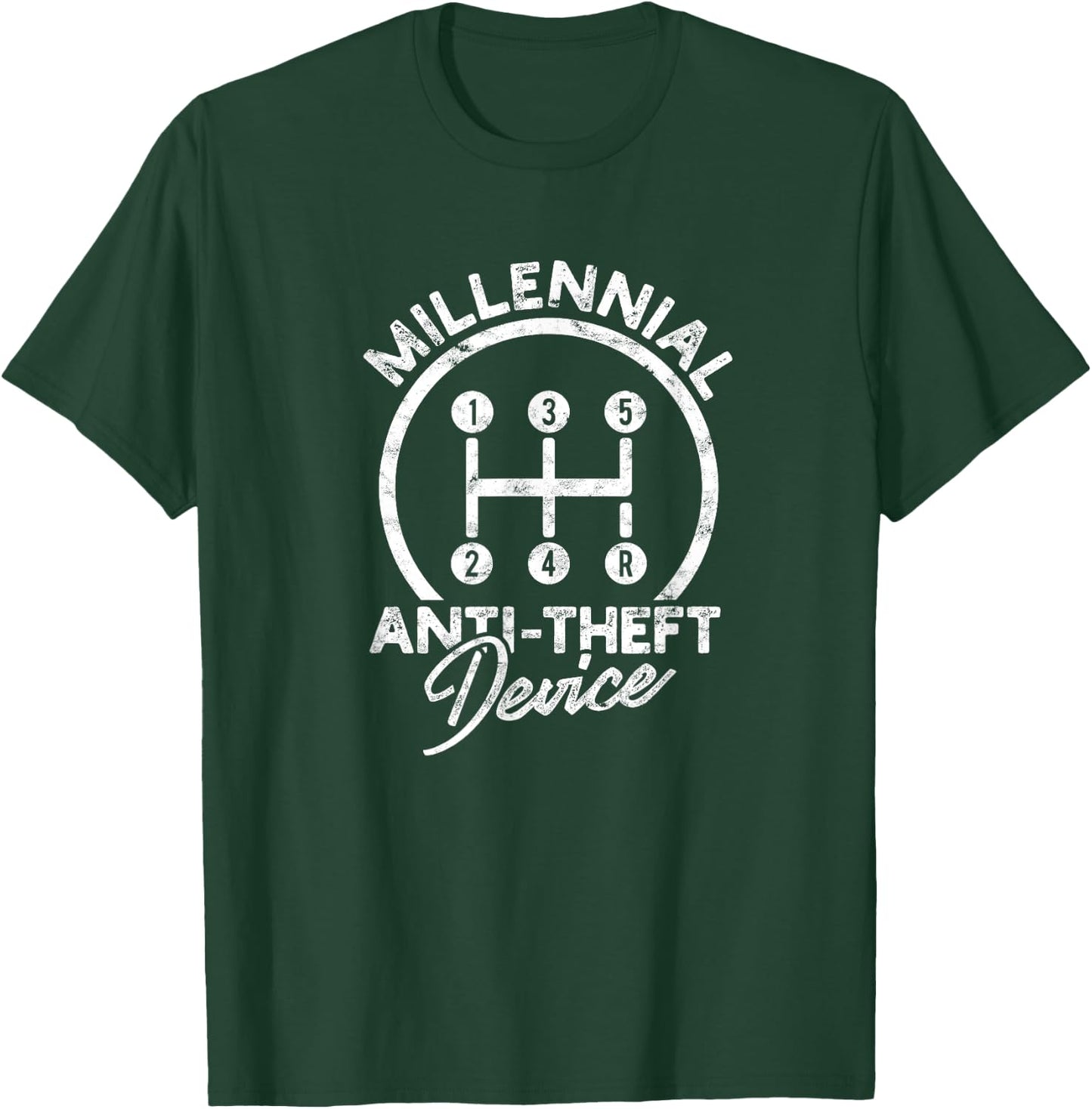 Millennial Anti-Theft Device - Manual car stick and gearbox T-Shirt - T-Shirt | Forest