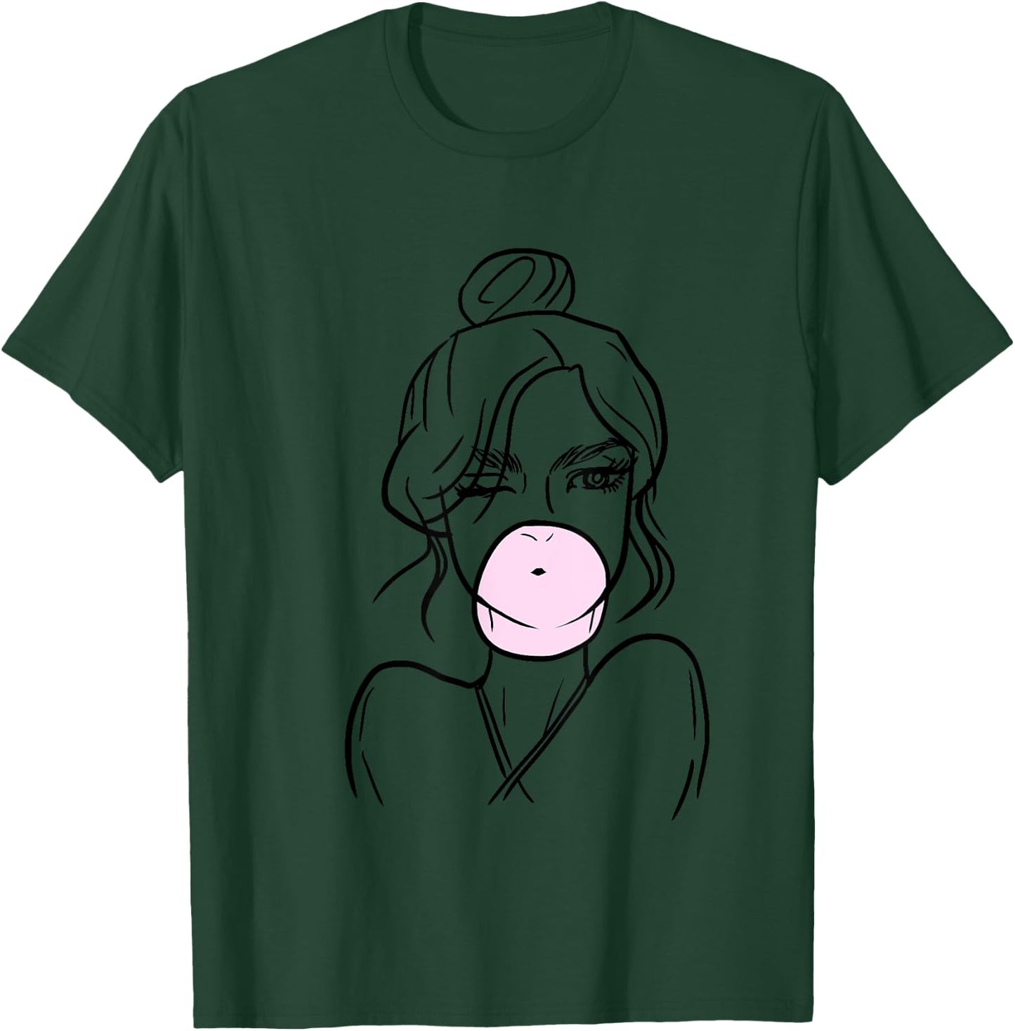 Bubblegum Girl Outline Cute Minimal Art Design Teens Gift T-Shirt - T-Shirt | Forest