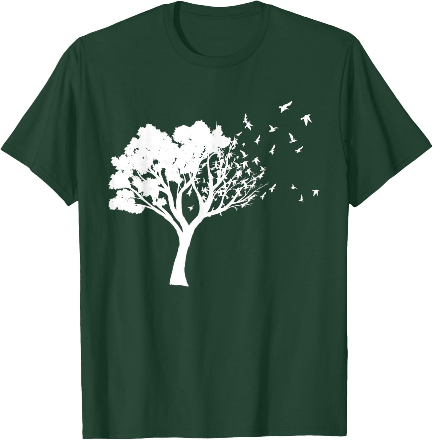 White Tree And Birds Flying Away Free In Nature Silhouette T-Shirt - T-Shirt | Forest