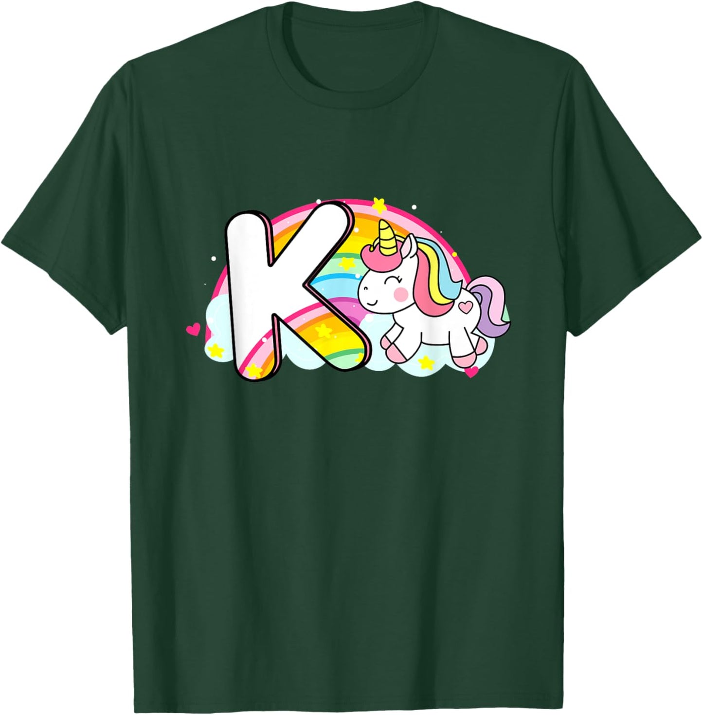 Cute Unicorn Rainbow Caricature Initial K Mo T-Shirt - T-Shirt | Forest