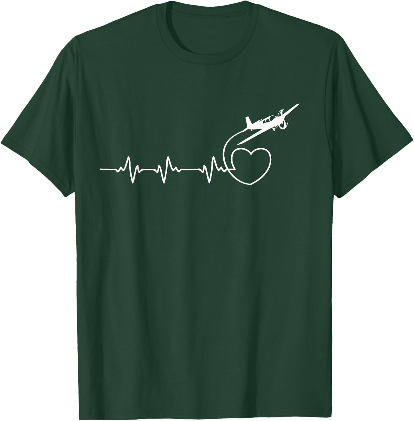 Airplane Pilot Heartbeat line Low Wing aircraft T-Shirt - T-Shirt | Forest