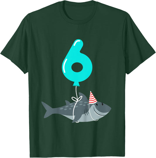 6th Birthday Shark Shirt | Cute 6 Year Old Shark Gift Shirt T-Shirt - T-Shirt | Forest