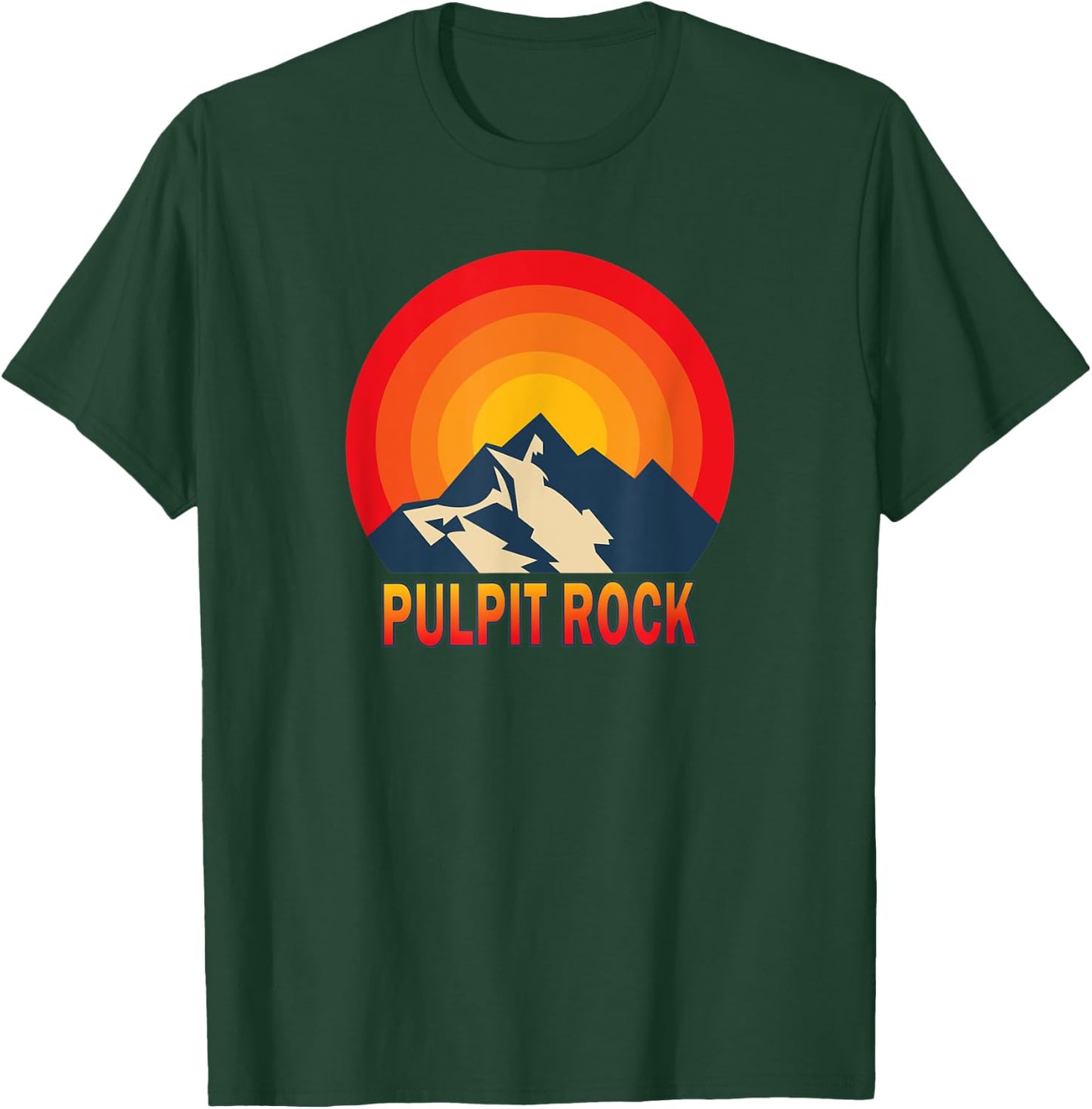 Pulpit Rock Mountains Retro Sun T-Shirt - T-Shirt | Forest