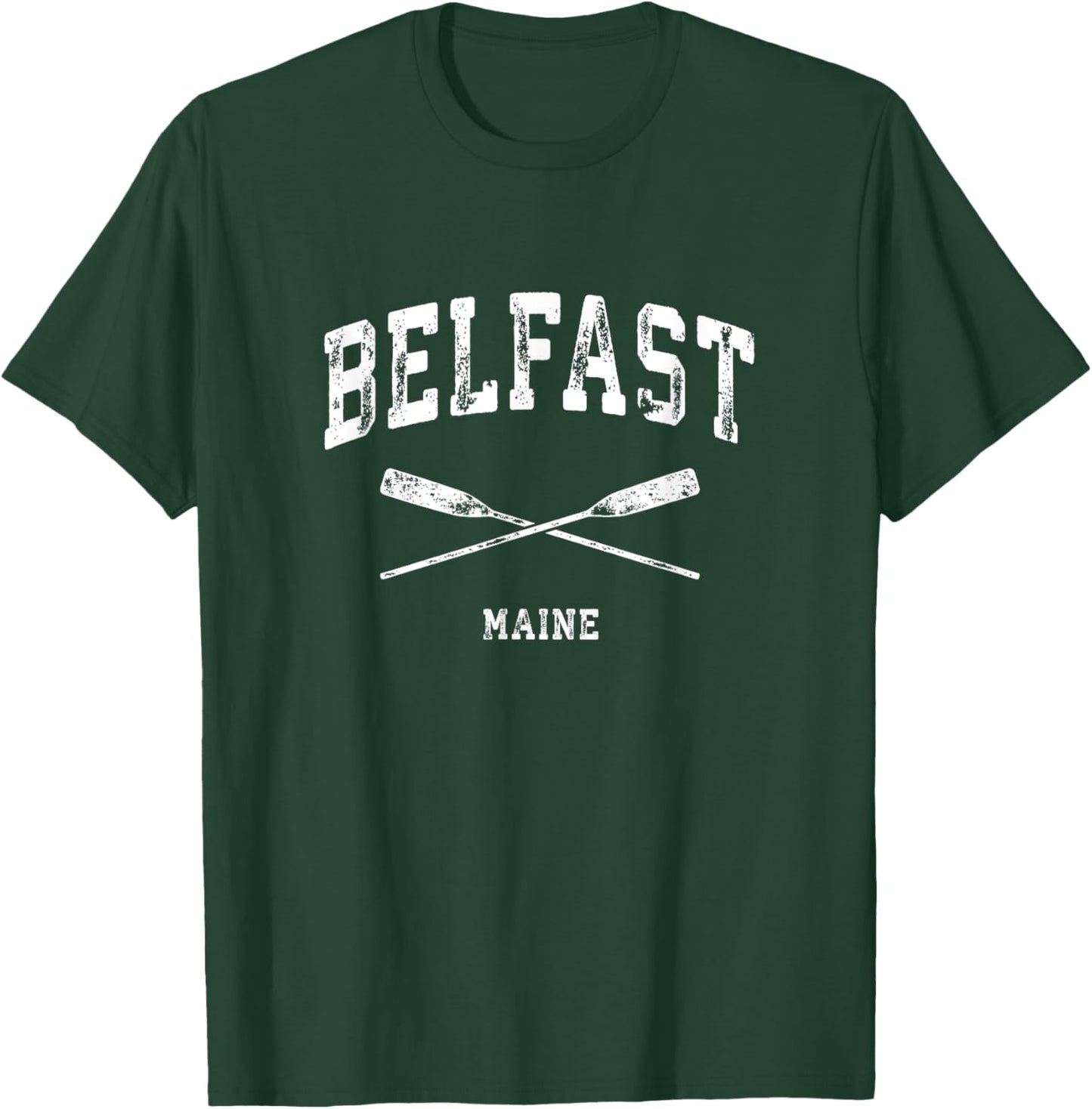 Belfast Maine Vintage Nautical Crossed Oars T-Shirt - T-Shirt | Forest