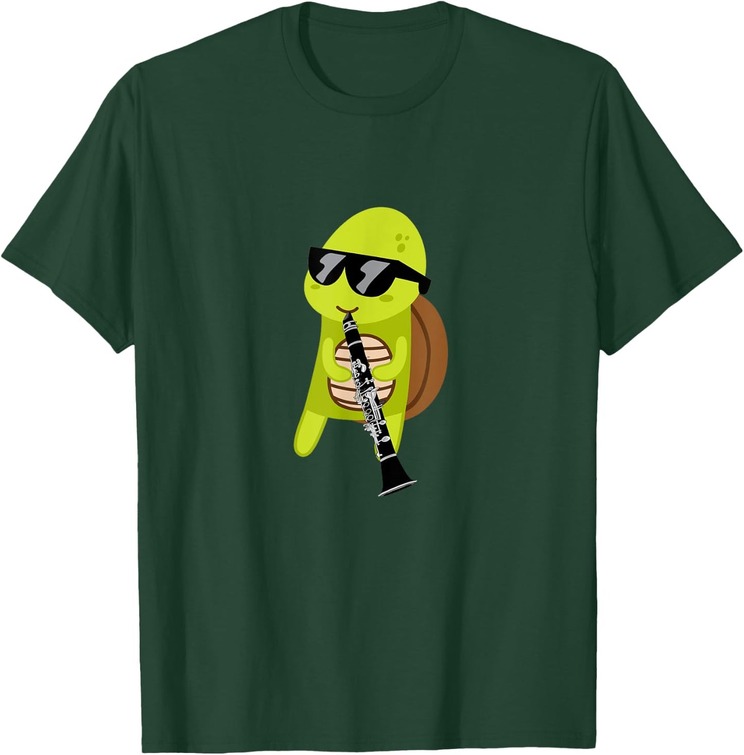 Funny Turtle Wearing Sunglasses Playing Clarinet T-Shirt - T-Shirt | Forest
