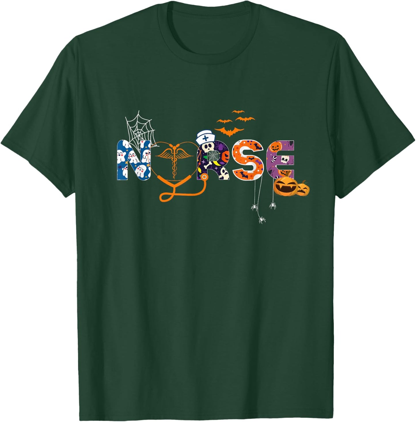 Nursing Halloween Cute Health Worker Halloween Pattern T-Shirt - T-Shirt | Forest