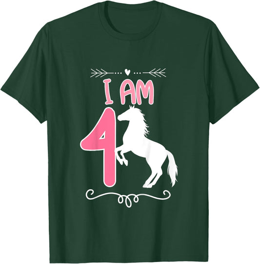 Horse Birthday Shirt 4 Years Old Birthday Outfit Girls T-Shirt - T-Shirt | Forest