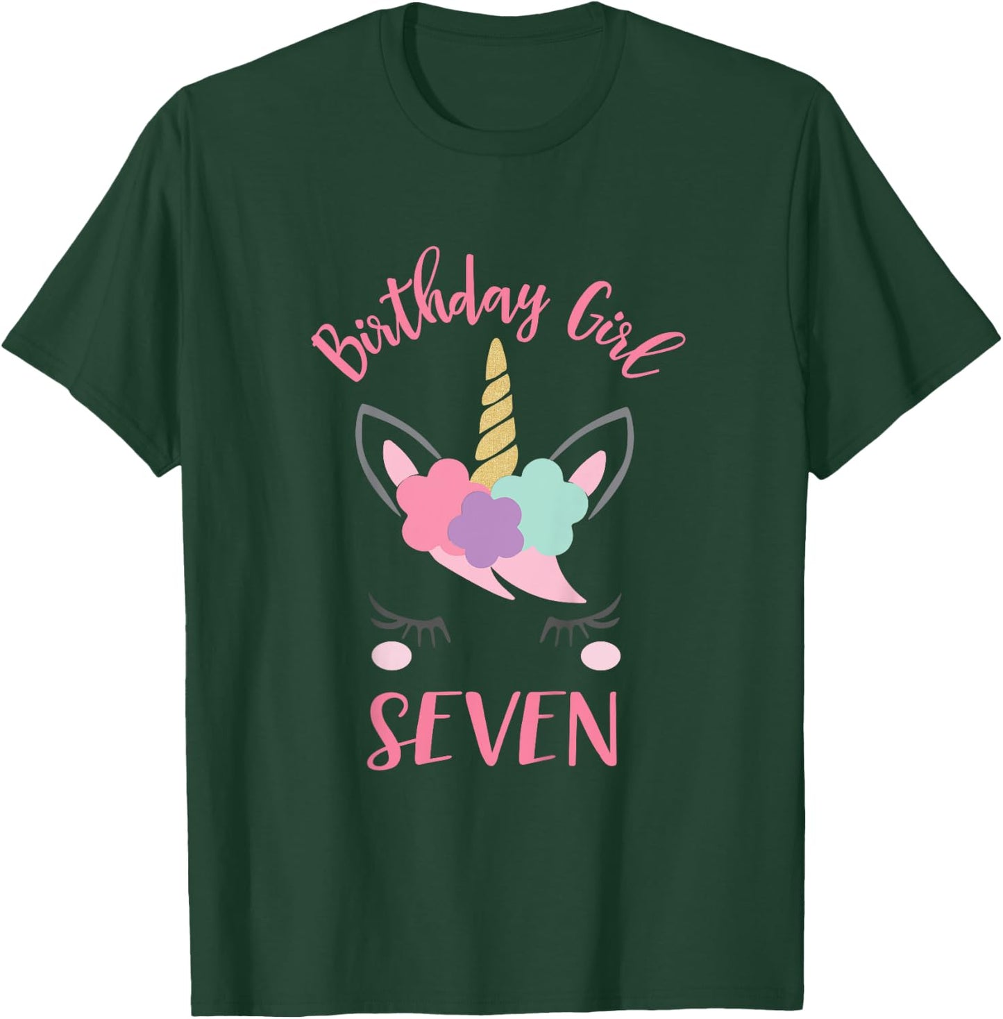 7th Birthday Shirt Girl Unicorn Seventh Birthday Outfit T-Shirt - T-Shirt | Forest