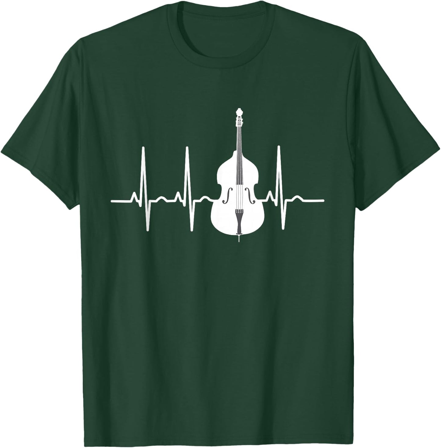 Double Bass Player ECG Heartbeat Bassist Musicians Instrument T-Shirt - T-Shirt | Forest